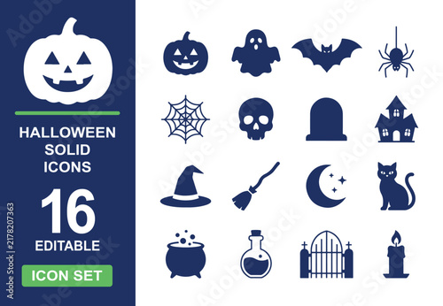 Halloween classic solid silhouette icon set vector