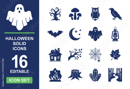 Halloween forest solid silhouette icon set vector