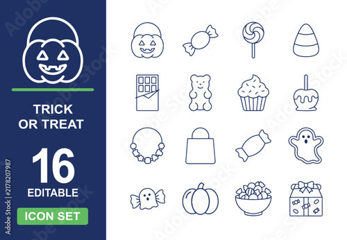 Trick or treat candy line icon set vector
