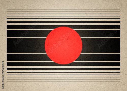 Abstract red sun with black lines illustration in modernist minimal style