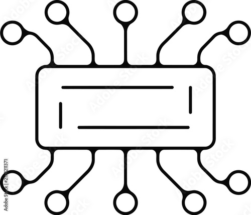 Canvas Print Integrated circuit microprocessor chip technology line icon with connected nodes