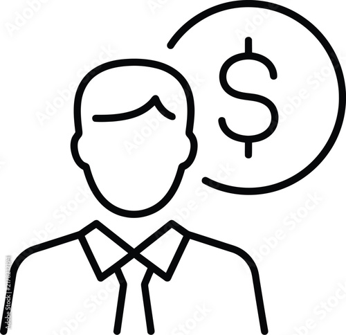 Businessman outline icon with dollar coin symbol illustration businessman business isolated corporate