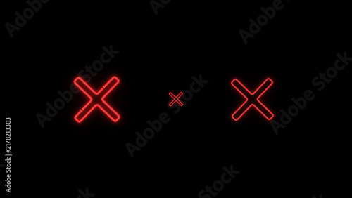 Three Red Neon X Symbols of Varying Sizes on Black Background Keywords: neon, X, symbol, letter, sign, light
