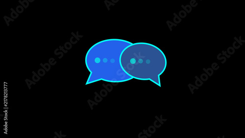 Canvastavla Two Blue Speech Bubbles with Dots on Black Background chat communication