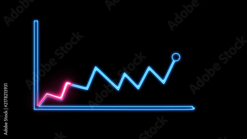 Canvastavla Neon blue line graph with a pink ascent on a black background chart