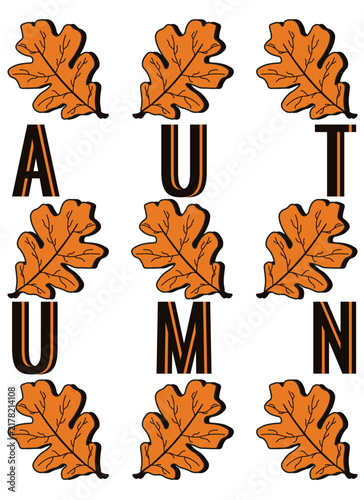Modern Autumn Poster cover design. Vector Autumn Leaves with creative Autumn typography isolated transparent background. Perfect season fall t-shirt hoodies notebook decor print design. EPS 10