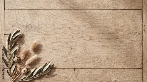 Minimal Bohemian Wood and Dried Leaves Background