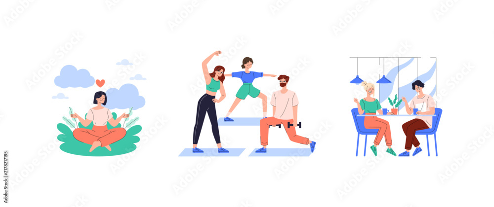 Fototapeta premium Wellness and Social Interaction Vector Illustration