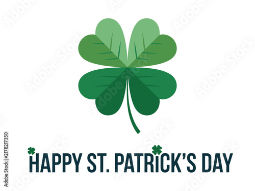 Graphic illustration of a four leaf clover with happy saint patricks day text greeting card design