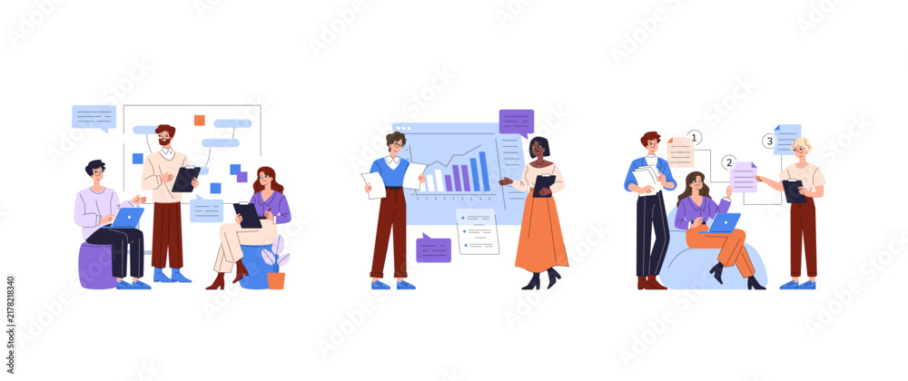 Fototapeta premium Team Collaboration and Data Analysis Vector Illustration