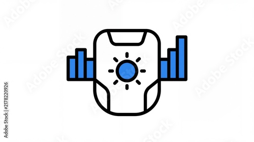 Minimalist line art icon of a smart analytics robot, AI chatbot symbol