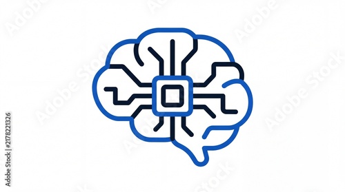 Minimalist line art icon of an AI brain with circuits, digital thinking concept