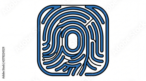 Minimalist line art icon of AI fingerprint scan, biometric security concept