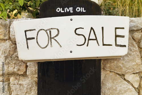 Olive oil for sale sign