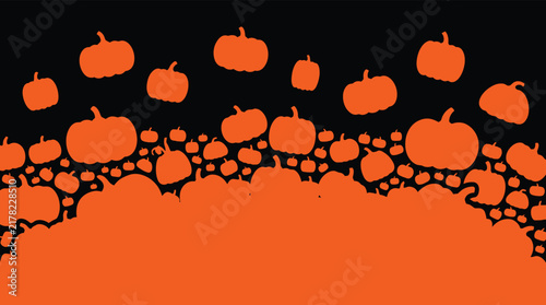 A festive halloween background featuring a collection of orange pumpkins arranged in a decorative pattern over a dark black space backdrop