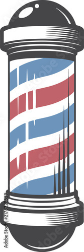 Barber shop sign pole red white and blue striped vintage icon for hair styling business branding and classic grooming salon visual identity design.