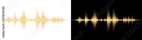 Cuadro en lienzo Gold audio waveform glowing sound pulse across a wide banner featuring PNG, Tran