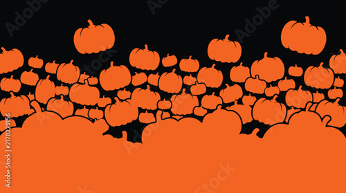 A vibrant digital illustration featuring a dense collection of orange pumpkins floating against a dark background for your festive halloween design projects