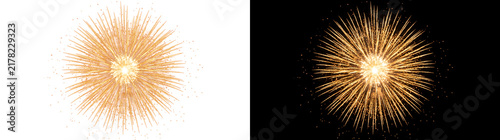 Gold firework burst exploding with radiant sparks featuring PNG, Transparent and Black Background Versions for celebration design