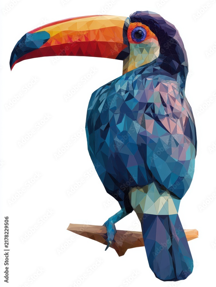 Obraz premium Colorful Low Poly Toucan Bird Illustration Isolated On A Clean White Background