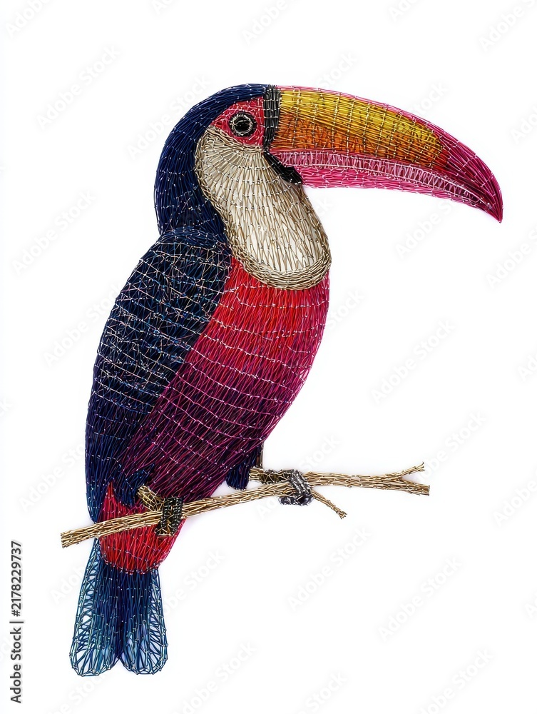 Obraz premium Colorful Toucan Bird Illustration With Textured Pointillism Effect Isolated On White Background