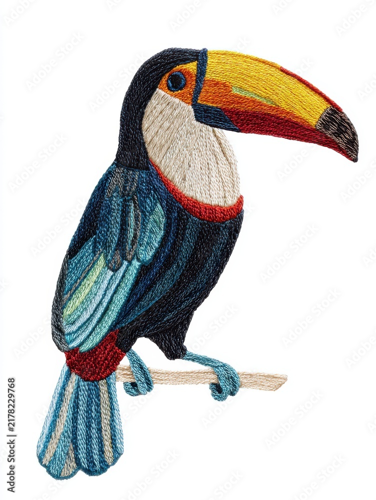 Obraz premium Colorful Toucan Bird Perched On A Branch Isolated On A Clean White Background