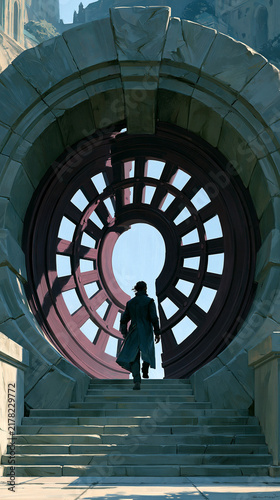 Man Walking Through a Spinning Turnstile Gate
