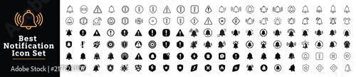 Notification Icon Set, Alert Bell, Warning Line and Solid Vector Icons Collection