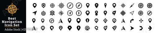 Best Navigation Icon Set Vector Illustration, Map Pointer Pin & Compass Symbols Line Art & Glyph
