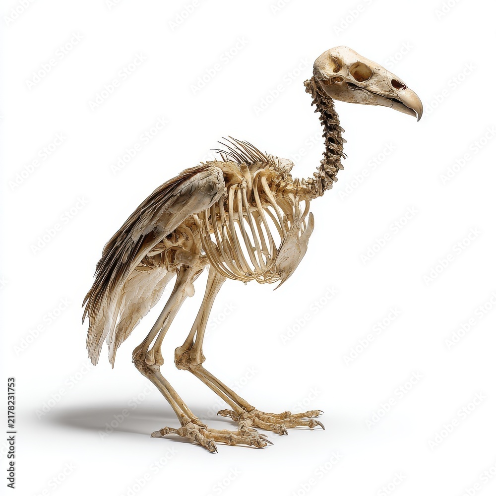 Fototapeta premium Detailed Anatomical Skeleton Of A Bird Specimen Isolated On A Clean White Background High Contrast