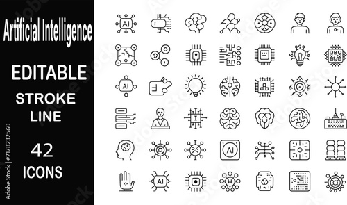 Artificial Intelligence Icon Set Editable Stroke Line Art