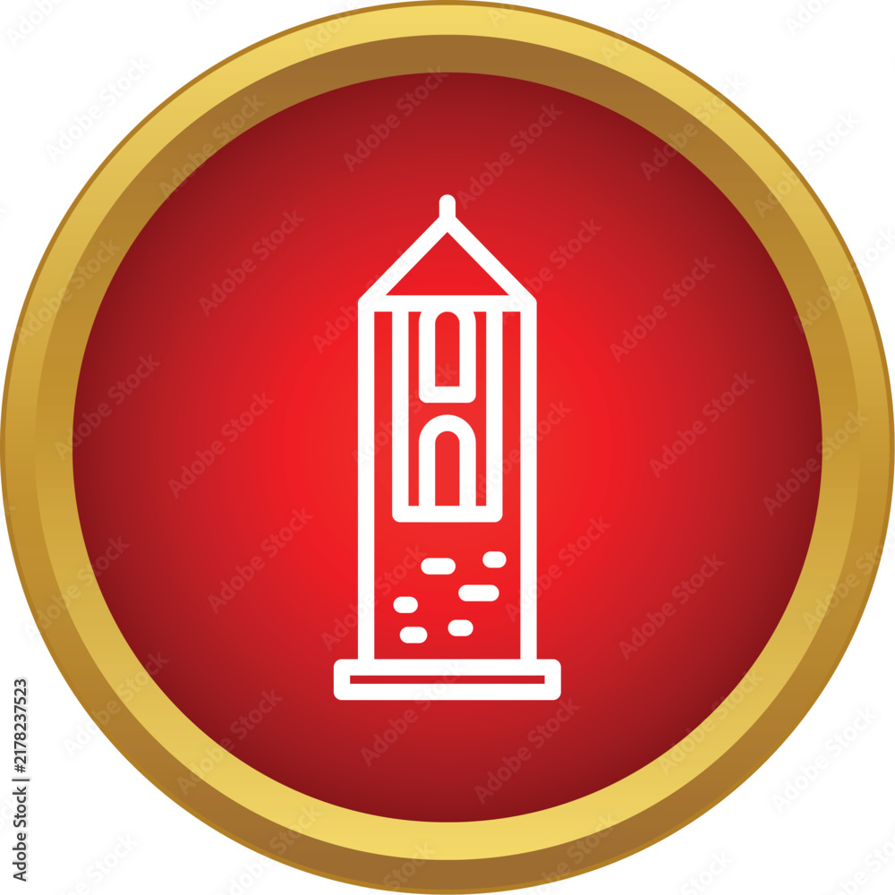 Obraz premium Outline drawing of an old fortress tower on a red circle background