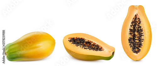 Papaya isolated on white background. Collection Papaya. Clipping path papaya. Papaya macro studio photo