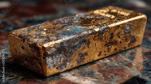 Close-Up of Rusted Metal Brick with Textured Surface.