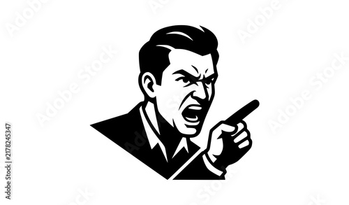 Frustrated Angry Man with Clenched Fists Silhouette Vector