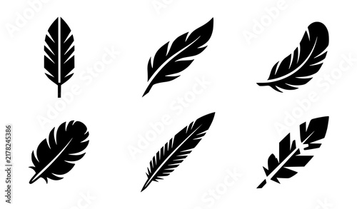 Minimal Geometric Bird Feather Silhouette Logo Vector Set