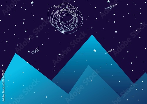 Фотография Abstract night sky landscape featuring stylized blue mountain peaks under a dark