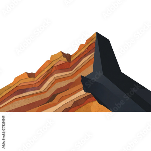 Stylized illustration of a cross section of earth showing geological sedimentary rock layers and soil strata