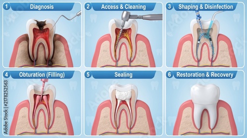 Dental Root Canal Treatment Procedure Steps Infographic Showing Step By Step Tooth Restoration