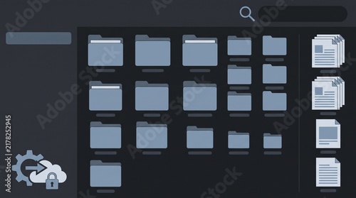 Digital file organization interface with folders and documents.