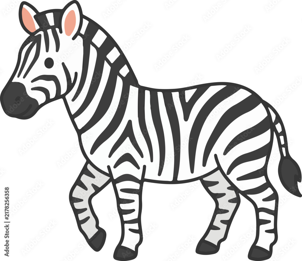 Obraz premium Side view of a cartoon zebra standing, vector illustration. Adobe Illustrator Artwork