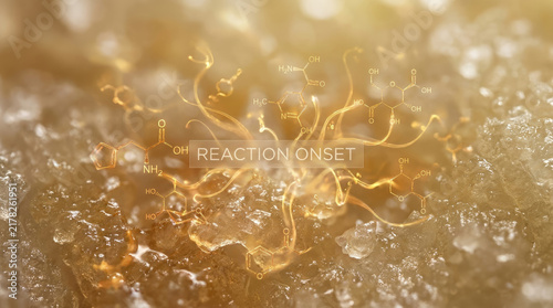 Chemical reaction onset with molecular structures and golden background