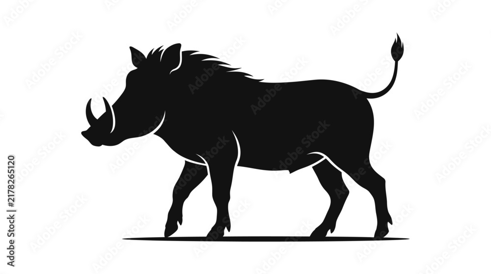 Fototapeta premium Warthog profile silhouette against a white background