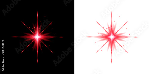 Radiant red star burst light effect design element isolated on transparent background