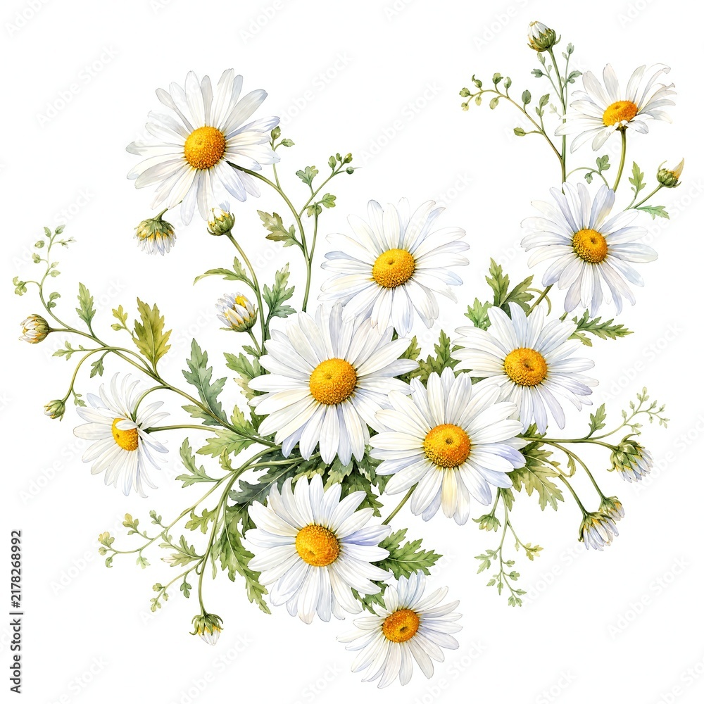 Fototapeta premium Watercolor Daisy Cascading Garland Of White Blossoms