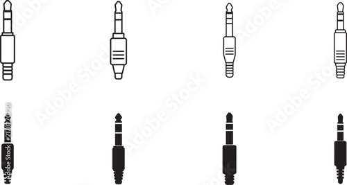 Black and white guitar plug icon silhouette with bold outline and line art vector design for music.