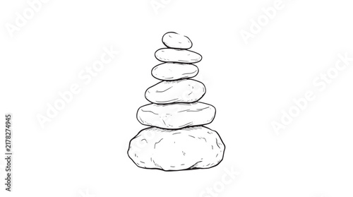 Photography Zen stone stack line art, minimalist balanced pebble cairn vector, hand drawn me