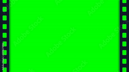 Vintage cinema film roll strip right floating badge on green screen