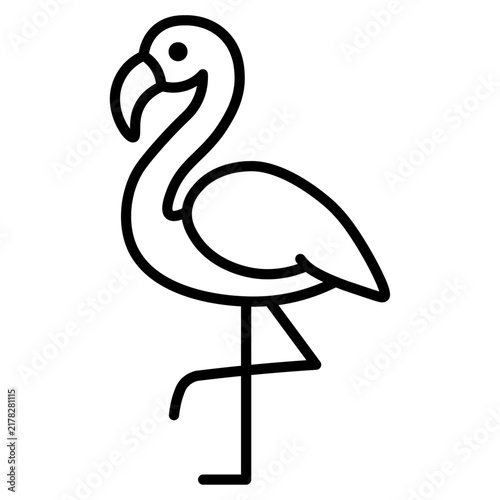 Tropical flamingo standing wading water bird linear vector icon