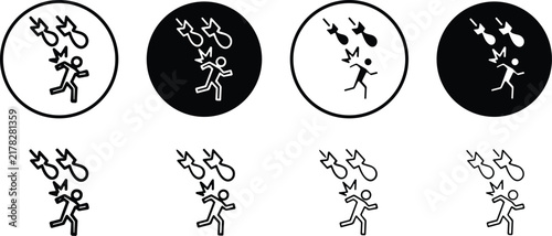 Achievement and success icon collection featuring running figures, upward arrows, stars and dynamic movement symbols in outline and solid styles